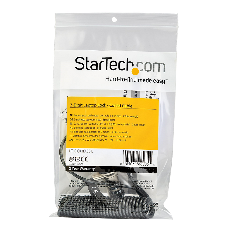 StarTech LTLOCK3DCOIL 6ft (1.8m) Self-Coiling Laptop Cable Lock
